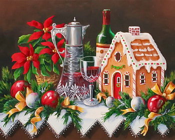 New year still life, colorful, champagne, stars, nice, candies, holiday, cheers, red wine, new year, mood, house, eve, balls, beautiful, bottle, happy new year, still life, decoration, pretty, christmas, flowers, cottage, lovely, wine HD wallpaper