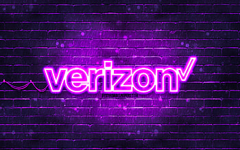 Verizon violet logo, , violet brickwall, Verizon logo, brands, Verizon neon logo, Verizon HD wallpaper