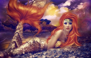 mermaid, redhead, abstract, fantasy HD wallpaper