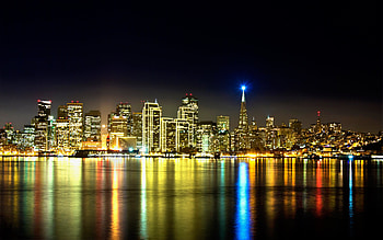 Cities, Rivers, Rainbow, City, Building, Shore, Bank, Glare, Iridescent, California HD wallpaper
