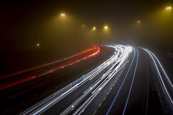 Cities, Night, Lights, Road, Turn, Fog, Long Exposure HD wallpaper