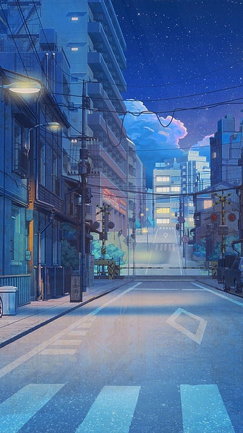 Anime Street, Road, Buildings, Scenery, Night, Stars for 7, 6, 750x1334 Anime HD phone wallpaper