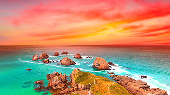 Beautiful Shore Colorful Sunset Sea Rocks Colors Ocean Magnificent Scenery For Ipad - HD wallpaper