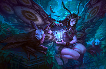 Moth, night, blue, fairy, felipe castro, light, lantern, girl, fantasy HD wallpaper