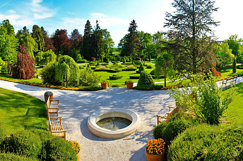 Nature, Fountain, Garden, Shadows, Benches, Clear, I See, Centre, Center HD wallpaper