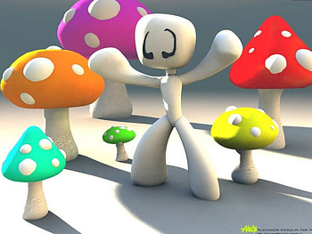 Mushroom Man, 3d white figure, mushrooms HD wallpaper
