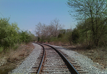 Around the bend, trees, tracks, gravel, field HD wallpaper