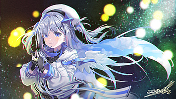 White Long Hair Blue Eyes Anime Girl Colorful Bokeh Background Anime Girl HD wallpaper