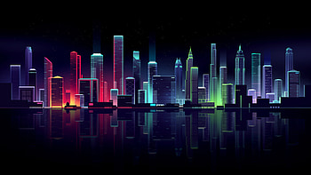 Neon Nights: Artistic Minimalist Cityscape, artistic, minimalist HD wallpaper