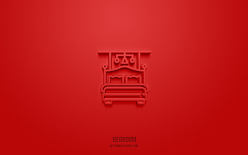 Bedroom 3d icon, red background, 3d symbols, Bedroom, hotel icons, 3d icons, Bedroom sign, hotel 3d icons HD wallpaper