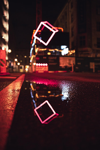 Night, Reflection, Dark, Neon, Street, Puddle HD phone wallpaper