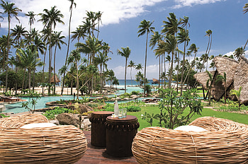 Tropical resort oasis, Sea, palm trees, pool, Luxury escape HD wallpaper