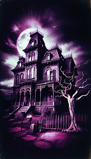Haunting Elegance: A Spooky , haunted house, full moon HD phone wallpaper