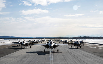 Lockheed Martin F-35 Lightning II, American fighter-bombers, F-35, fighters on runway, USAF, Lockheed Martin HD wallpaper