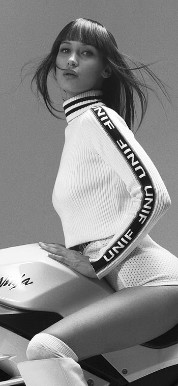 Monochrome elegance, Bella Hadid and bike, X , background HD phone wallpaper