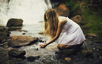 Washing, girl, beautiful, white dress, water HD wallpaper