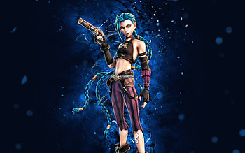 Arcane Jinx, , blue neon lights, Fortnite Battle Royale, Fortnite characters, Arcane Jinx Skin, Fortnite, Arcane Jinx Fortnite HD wallpaper