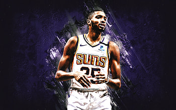 Mikal Bridges, Phoenix Suns, NBA, American basketball player, purple stone background, basketball, grunge art HD wallpaper