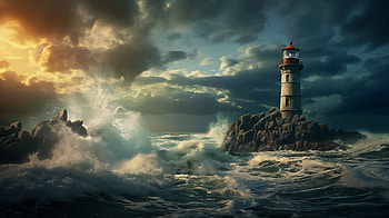 AI Art Lighthouse amidst Stormy Seas, AI Art, man made, lighthouse HD wallpaper
