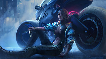 Cyberpunk Asian Girl With Bike, cyberpunk, biker, artist, artwork, digital-art, artstation HD wallpaper