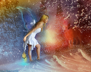 ~Magic in the Winter~, winter, holidays, glow, angel, digital art, beautuful, snow, wings, model, weird things people wear, girl, forests, backgrounds, creative pre-made, fantasy, christmas, manipulation, noel, xmas and new year, lantern, lovely HD wallpaper