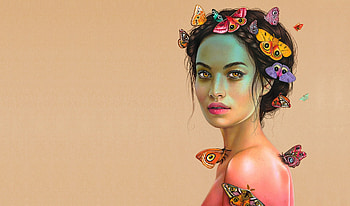 Portrait with butterflies, butterlfy, fantasy, portrait, morgan davidson, girl, luminos HD wallpaper