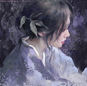 Girl, blue, kimono, asian, fantasy, art, face, luminos, xintong chen HD wallpaper