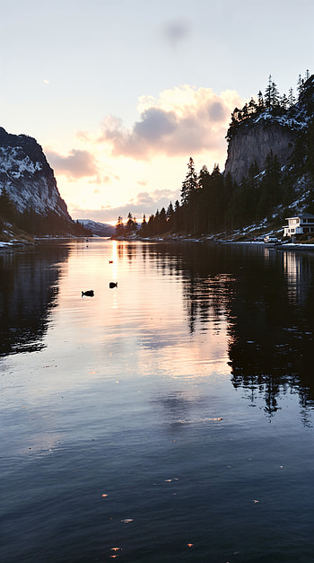Scandinavian Serenity: A Stunning , lake, mountain, water HD phone wallpaper