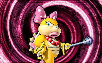 Wendy O Koopa, purple grunge background, vortex, Super Mario, cartoon dinosaur, Super Mario characters, Super Mario Bros, Wendy O Koopa Super Mario HD wallpaper