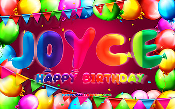 Happy Birtay Joyce, , colorful balloon frame, Joyce name, purple background, Joyce Happy Birtay, Joyce Birtay, popular american female names, Birtay concept, Joyce HD wallpaper