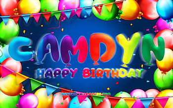 Happy Birtay Camdyn, , colorful balloon frame, Camdyn name, blue background, Camdyn Happy Birtay, Camdyn Birtay, popular american male names, Birtay concept, Camdyn HD wallpaper