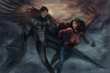 Skyworld, batman, wonder-woman, artwork, superheroes, deviantart HD wallpaper