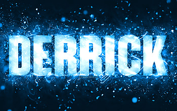 Happy Birtay Derrick, , blue neon lights, Derrick name, creative, Derrick Happy Birtay, Derrick Birtay, popular american male names, with Derrick name, Derrick HD wallpaper