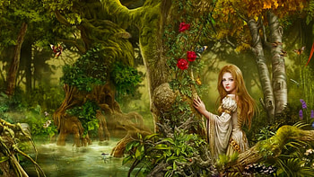 Fantasy girl, fantasy, princess, forest, art, cris ortega, girl HD wallpaper