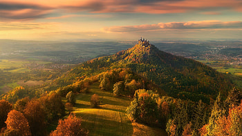 Panoramic view of the castle Hohenzollern, nature, castle, mountain, Hohenzollern HD wallpaper