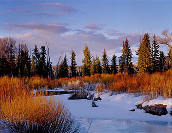 Spread Creek, Grand Tetons, Wyoming, national park, snow, clouds, trees, water, usa HD wallpaper