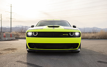 Dodge Challenger SRT Hellcat, front view, exterior, american sports car, green Challenger SRT, american cars, Dodge HD wallpaper