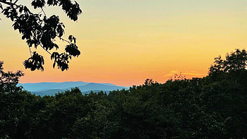 A Mountain Sunset Silhouette From a Small Town - Blue Ridge, Georgia, colors, landscape, trees, sky, Mountains, usa HD wallpaper
