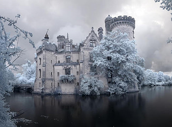 adancon castle, winter, scotland, castle, lake HD wallpaper