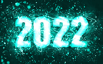 Happy New Year 2022, turquoise neon lights, 2022 concepts, 2022 new year, 2022 on turquoise background, 2022 year digits, 2022 turquoise digits HD wallpaper