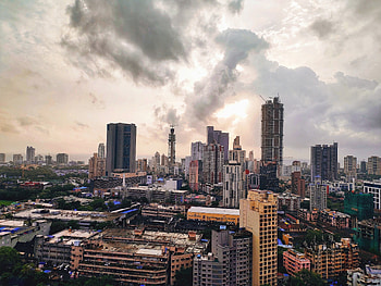 Mumbai Skyline, Sunset silhouette, Coastal beauty, Magical cityscape HD wallpaper