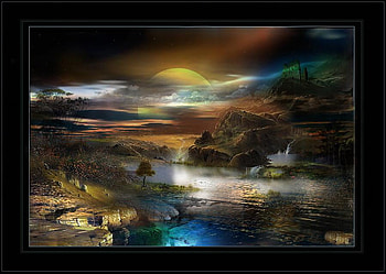 Full Moon, night, black, art, colors, dark, lake, painting, clouds, trees, nature, flowers, sky, forest HD wallpaper