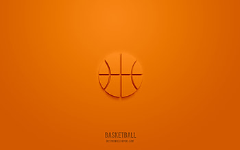 basketball 3d icon, orange background, 3d symbols, basketball, sport icons, 3d icons, basketball sign, sport 3d icons HD wallpaper