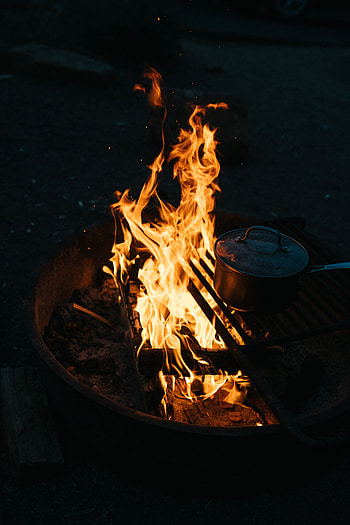 Fire, Bonfire, Night, Tablewares, Dark, Camping, Campsite HD phone wallpaper