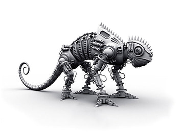 Chameleon, robot, 3d, animals HD wallpaper
