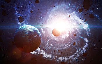 Universe, Rays, Beams, Earth, Land, Glow, Planet, Asteroids HD wallpaper