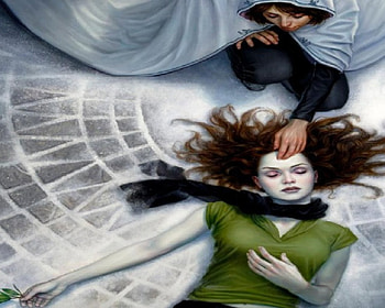 Come To Take You Home, brick street, snow, white cloak, angel, dead, woman HD wallpaper