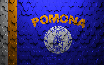 Flag of Pomona, California, honeycomb art, Pomona hexagons flag, Pomona, 3d hexagons art, Pomona flag HD wallpaper