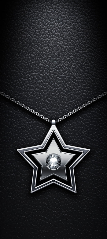 Silver star, badge, electric blue, symbol, diamond, Black, leather HD phone wallpaper