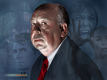 Alfred Hitchcock, Colourized portrait, Composited HD wallpaper